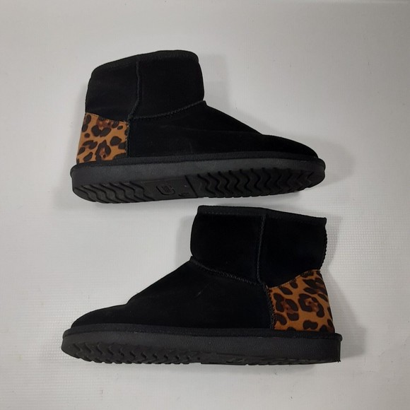 Serra size 8 black & leopard print faux fur lined leather slip on ankle booties - Picture 5 of 8